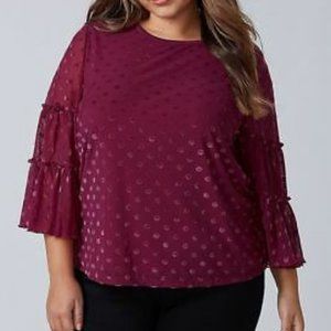 Dot Mesh Ruffle Sleeve Top plus size